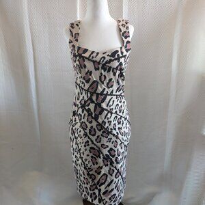 STAR by Julien Macdonald Leopard Bodycon Dress Retro Pin-up Size 10-12